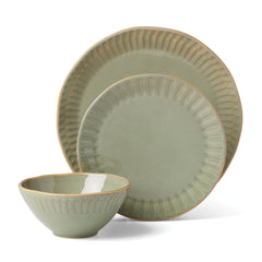 Artisanal Stripe Green 12-Piece Dinnerware Set